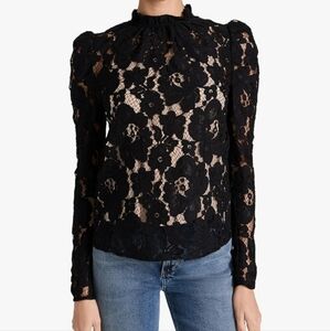 WAYF Emma Puff Sleeve Lace Top – Black (Size M, NWT)